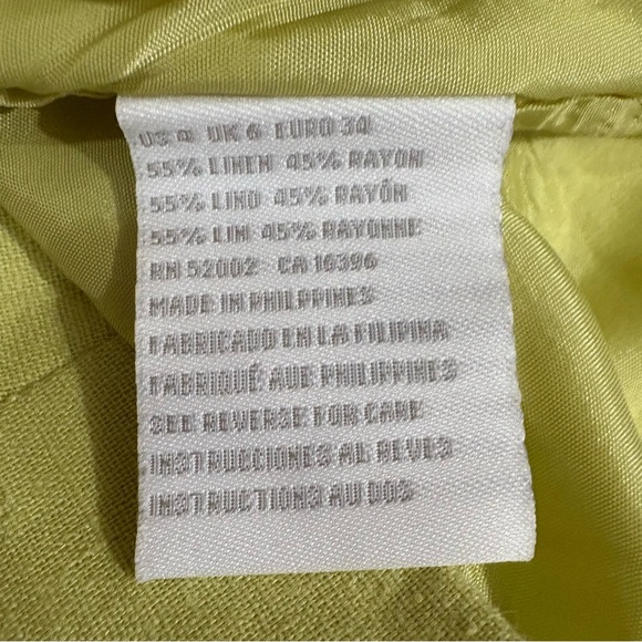 Vtg Liz Claiborne Womens 4P 100% Linen Ankle Pants Line Green Yellow Preppy - Picture 4 of 8